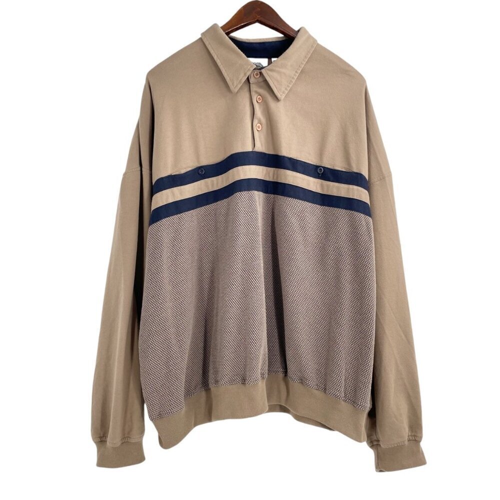 Vintage Alexxus Brown Long Sleeve Polo Shirt Mens Size 3X 90s Streetwear Casual
